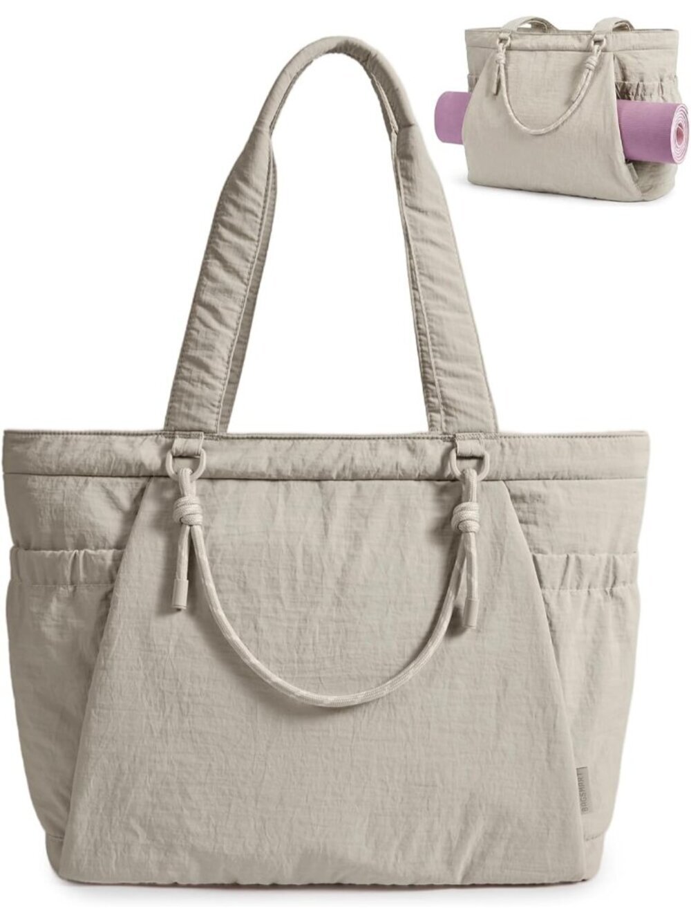 Women's Brown Knotted Handle Large Yoga Bag with Yoga Mat Holder Beach Tote